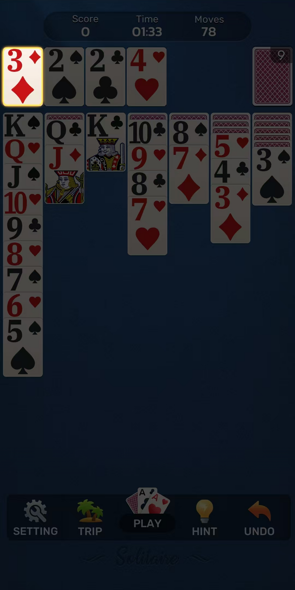 Solitaire Now gameplay board with cards in play